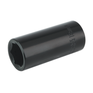 The Sealey Impact Socket 18mm Deep 3/8" Square Drive - IS3818D features a black, hexagonal opening design, making it perfect for use with air impact wrenches. Crafted to Premier Hand Tools quality standards, it ensures durability and reliability.