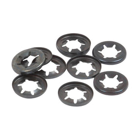 A batch of black Imperial Starlock Washers, each with multiple prongs and an internal diameter of 5/32", commonly used for securing objects in automotive and machinery applications, under Sparex Part No. S.14322.