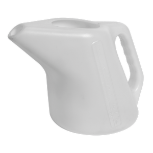 Introducing the Sealey Measuring Jug 5L - J5RS, a durable polyethylene jug with a contoured handle and an ergonomic design. This jug features a sleek, curved spout for ease of use.