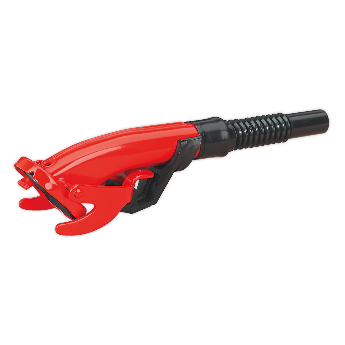 Red fuel nozzle with a black rubber hose attached, featuring the Sealey JC5MR code for compatibility and a detachable red pouring spout for easy use with JC5MR, JC10, JC20, and JC20/S models.