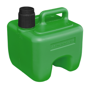 Sealey Stackable Fuel Can 3L - Green - JC3G, a green plastic fuel can with a black safety screw lock cap, a built-in handle, and a flexible spout.