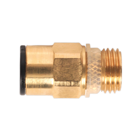 A Brass SuperThread Straight Adaptor 8mm x 1/4"BSP Pack of 2 (John Guest Speedfit® - RM10812) with threaded male ends and a knurled grip section in the center, offered by Sealey.