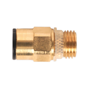 A Brass SuperThread Straight Adaptor 8mm x 1/4"BSP Pack of 2 (John Guest Speedfit® - RM10812) with threaded male ends and a knurled grip section in the center, offered by Sealey.