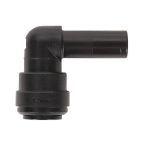 Here's a revised sentence using the given product data:

The Sealey Stem Elbow 12mm (Pack of 5) by John Guest Speedfit® (model PM221212E - JGCET12) is a black plastic elbow pipe connector with a 90-degree angle, perfect for use in pneumatic coupling systems.