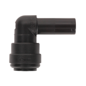 Here's a revised sentence using the given product data:

The Sealey Stem Elbow 12mm (Pack of 5) by John Guest Speedfit® (model PM221212E - JGCET12) is a black plastic elbow pipe connector with a 90-degree angle, perfect for use in pneumatic coupling systems.