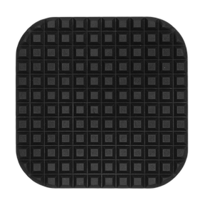 The Sealey Safety Rubber Jack Pad - Type A - JP01 is a square, black rubber mat featuring a raised grid pattern of small squares, making it ideal for positioning under a jack saddle.
