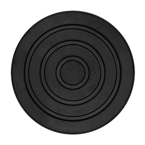 The Sealey Safety Rubber Jack Pad - Type A - JP04 is a black round rubber mat featuring concentric circles, perfect for use with a jack saddle or a Type A design vehicle jacking point.