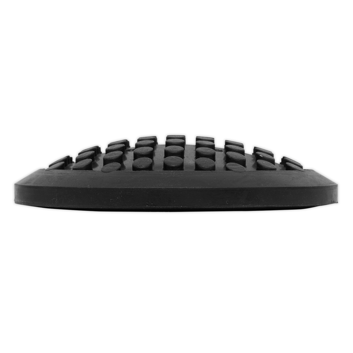 Side view of a black, cushioned anti-fatigue floor mat with a Type C design and dimpled surface, branded as the Sealey Safety Rubber Jack Pad - Type C - JP05.