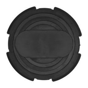 A black, round, multi-layered plastic object with a rectangular section in the center, designed as the Sealey Safety Rubber Jack Pad - Type B - JP09 for vehicle jacking points.
