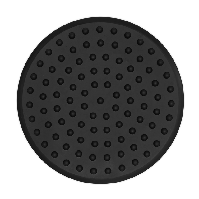 The Sealey Safety Rubber Jack Pad - Type B - JP16 is a round, black silicone mat with evenly spaced raised dots across its surface, perfect for use as a jack saddle at the jacking point.