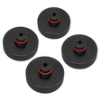 Sealey's Jacking Pad Set Tesla - JPT4 includes four high-quality round black weight plates with red accents, designed with a central hole for mounting on a barbell and crafted from durable rubber for a secure fit.