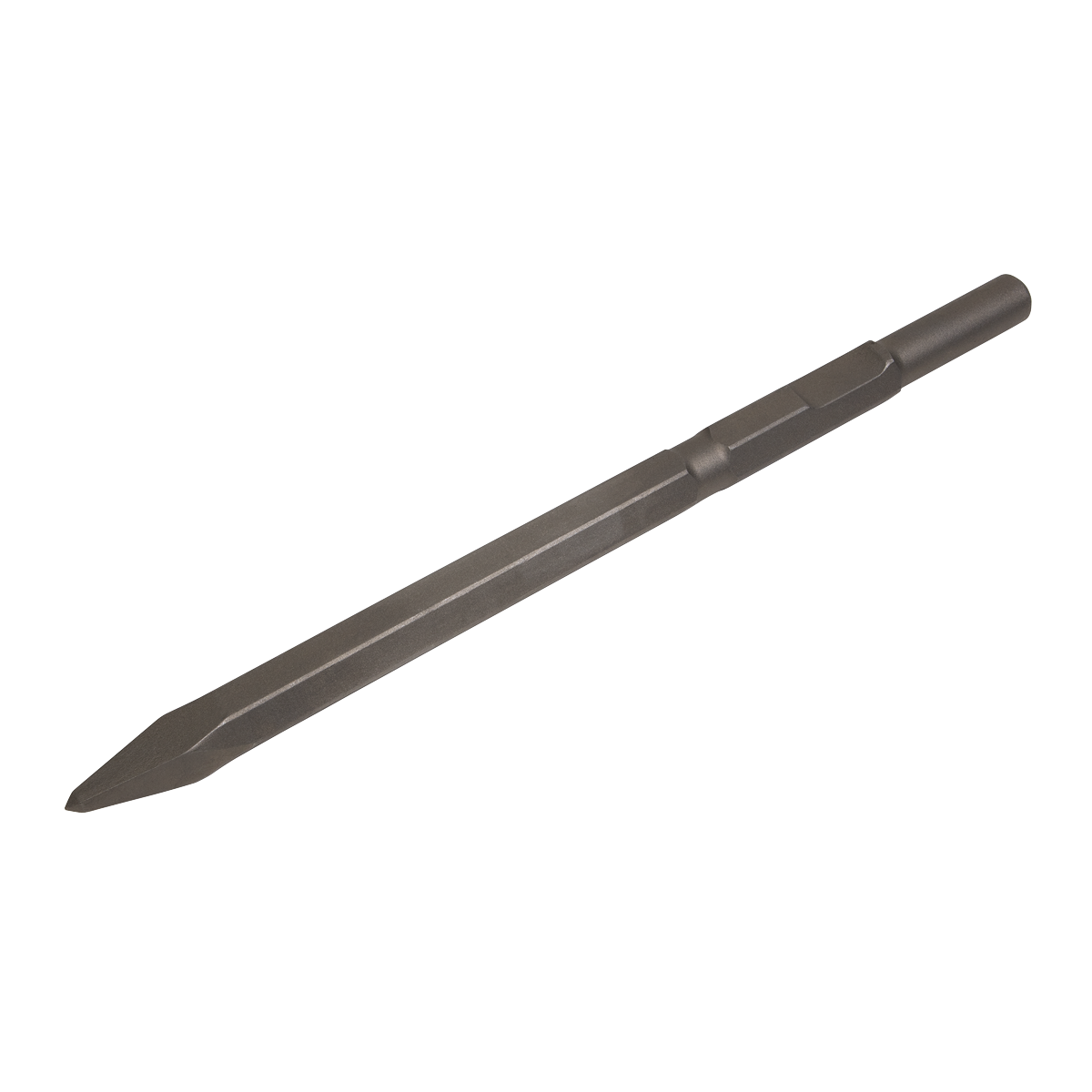 The Sealey Point 375mm - Kango 900 - K1PT is a robust, industrial pointed chisel crafted from metal, featuring a beveled tip and cylindrical handle. It is ideal for construction or demolition tasks and works perfectly with Makita tools.