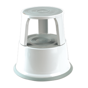 The Sealey Kick-Step Steel - KS1 is a white step stool featuring two circular steps supported by three rectangular legs and a broad base for stability, enhanced with non-slip rubber treads for added safety.