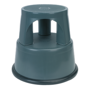 The Sealey Kick-Step Composite - KS2 is a cylindrical green plastic step stool featuring two steps, a non-slip surface, and a textured top.