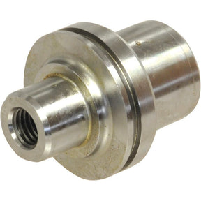 The King Pin - S.42641 by Sparex is a cylindrical metal component featuring a threaded inner section, a smooth exterior, and a flange in the middle, specifically designed for use with metric tools.