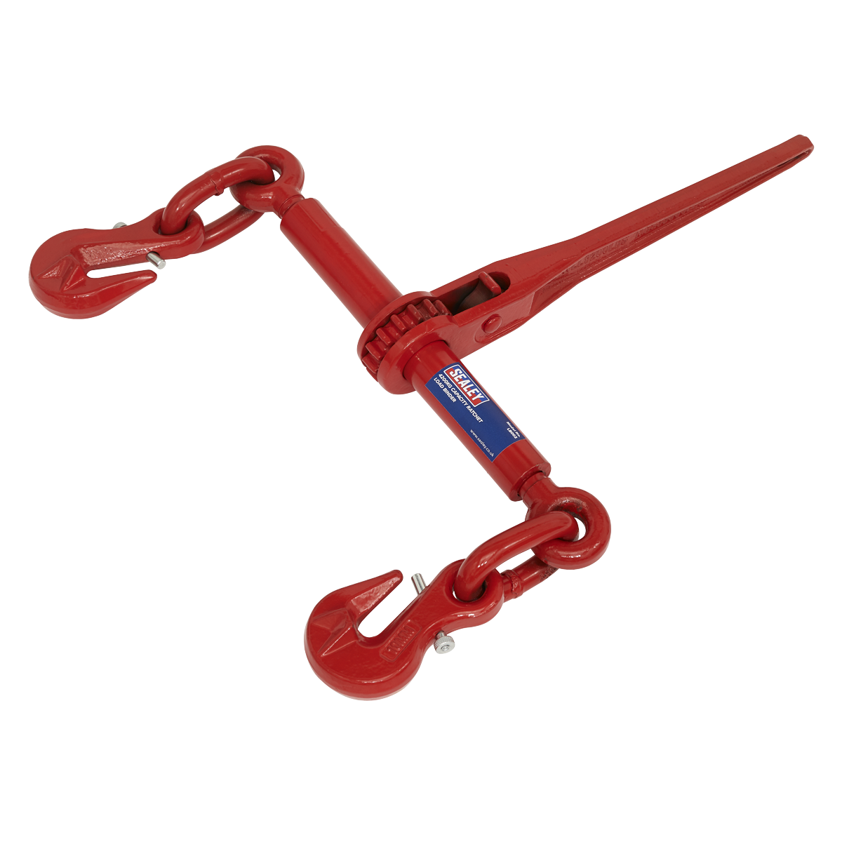 The Sealey Ratchet Load Binder 9.5-12.7mm 4200kg Capacity - LB002 is ideal for commercial drivers securing heavy loads, featuring two hooks and made of heat-treated steel for added durability.