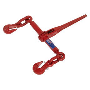 The Sealey Ratchet Load Binder 9.5-12.7mm 4200kg Capacity - LB002 is ideal for commercial drivers securing heavy loads, featuring two hooks and made of heat-treated steel for added durability.