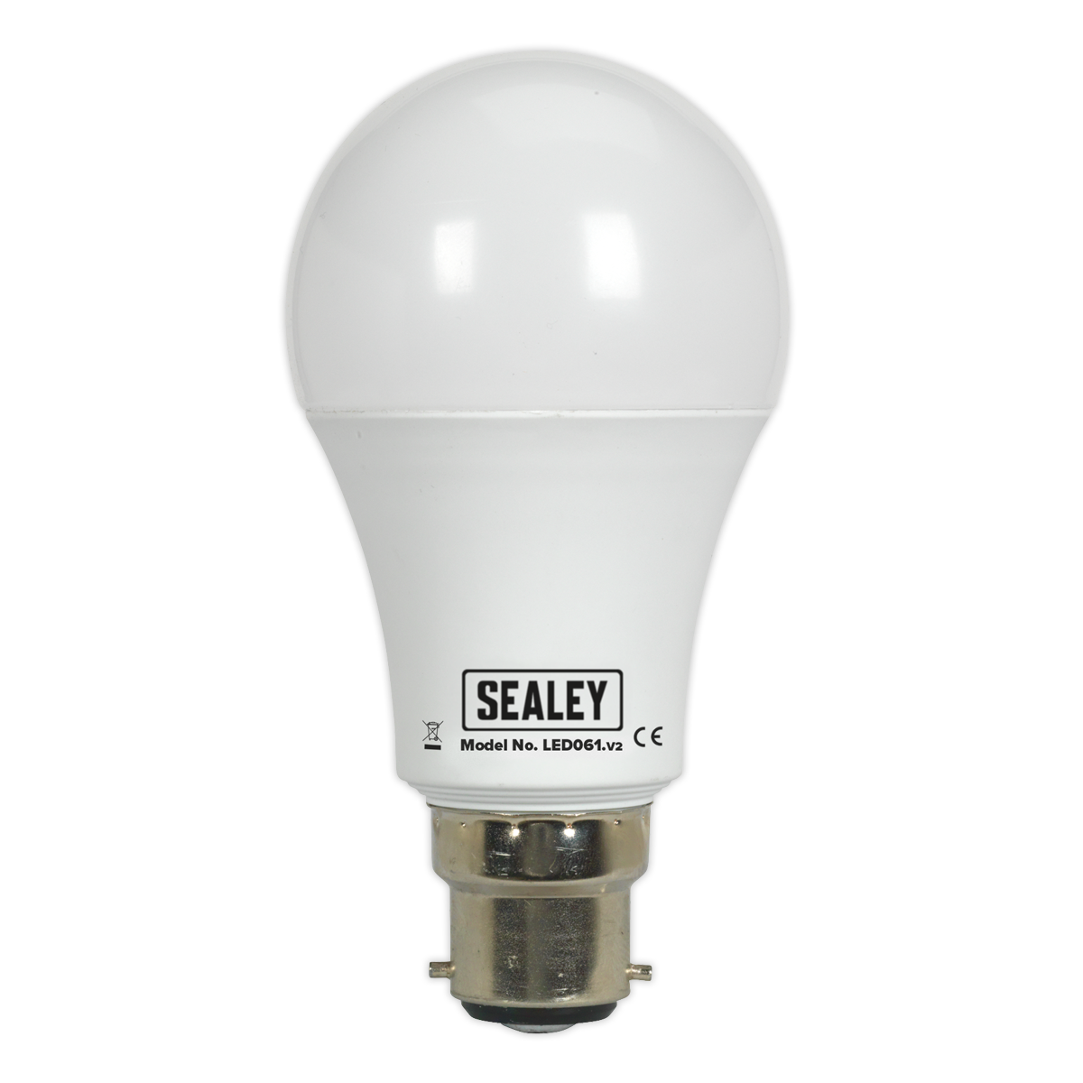 A Sealey branded Bulb 9W/230V SMD LED 6500K with B22 Bayonet Cap, model number LED061, emits a white light of 6500K and is highly energy efficient.