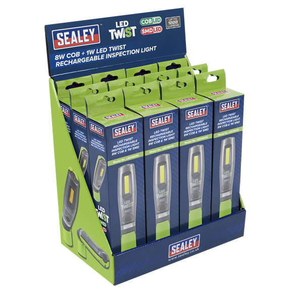 Sealey | LED Twist Rechargeable Inspection Light, Green - Box of 12 - LED1001GDB