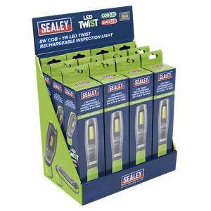 Sealey | LED Twist Rechargeable Inspection Light, Green - Box of 12 - LED1001GDB