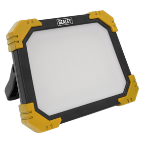 A rectangular SMD LED site light floodlight from Sealey, featuring a black frame with yellow corners and ultra-bright illumination, Product Name: Site Light 24W SMD LED 110V - LED24110.