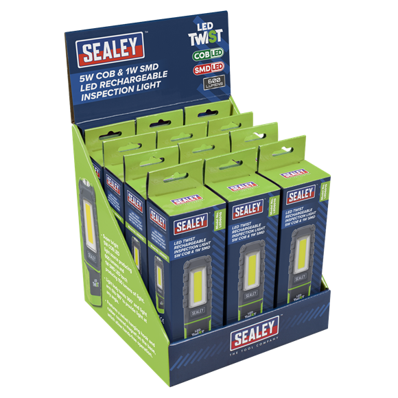 Sealey | LED Twist Rechargeable Inspection Light, Green - Box of 12 - LED601GDB