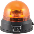 The Sparex LED Rechargeable Beacon (Amber), a small, magnetic rotating beacon light, encompasses black and orange colors with an on/off switch located at the bottom front section and features a bright Class 3 LED for illumination. Suitable for 12-24V systems - S.162444.