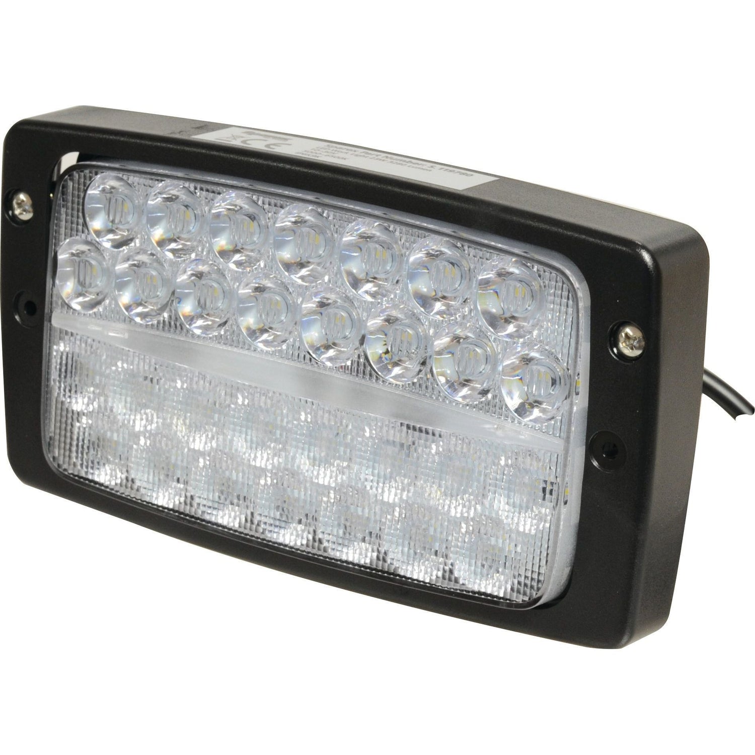 A rectangular LED Roof Work Light by Sparex, featuring a black casing and two rows of LEDs, is displayed against a white background. This CE Approved light (S.119780) meets IP69K standards for durability and performance and boasts 5400 lumens of raw power with an interference class rating of Class 3, operating on 10-30V.