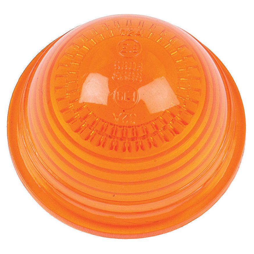 The Sparex Replacement Lens, with part number S.14256, features an amber plastic cover with concentric ridges and text markings, making it ideal for vehicle signaling lights. Made from durable polycarbonate material, this lens ensures long-lasting performance and reliability.