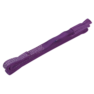 A Sealey Load Sling 1 Tonne Capacity 3m - LS1003, featuring a colour-coded purple design with reinforced stitching and high-strength polyester, laid flat on a white background.