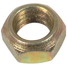 A close-up image of a metallic hex nut with internal threading. The nut, identified as the Loader Tine Nut M22 (Sparex Part No. S.77028) from Sparex, features a shiny, brass-like finish.