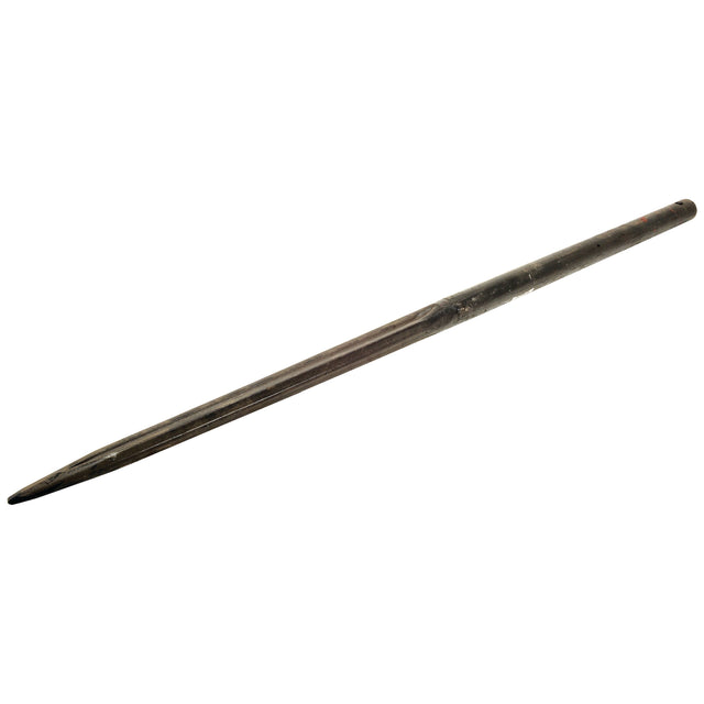 This long, narrow metal spike with one pointed end and a flat opposite end is ideal as a Bale Spike, featuring a maximum tine Ø 40mm for efficient handling. It’s called the Loader Tine - Straight 1,250mm (Star) - S.21533 from Sparex.