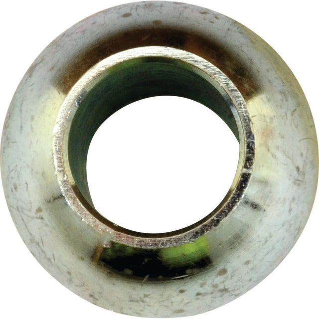 The Lower Link Ball (Cat. 1/1) - S.32993 by Sparex features a hollow circular center, a slightly weathered appearance with visible scratches, and a reflective surface. This durable product is suitable for various applications and is built to last.