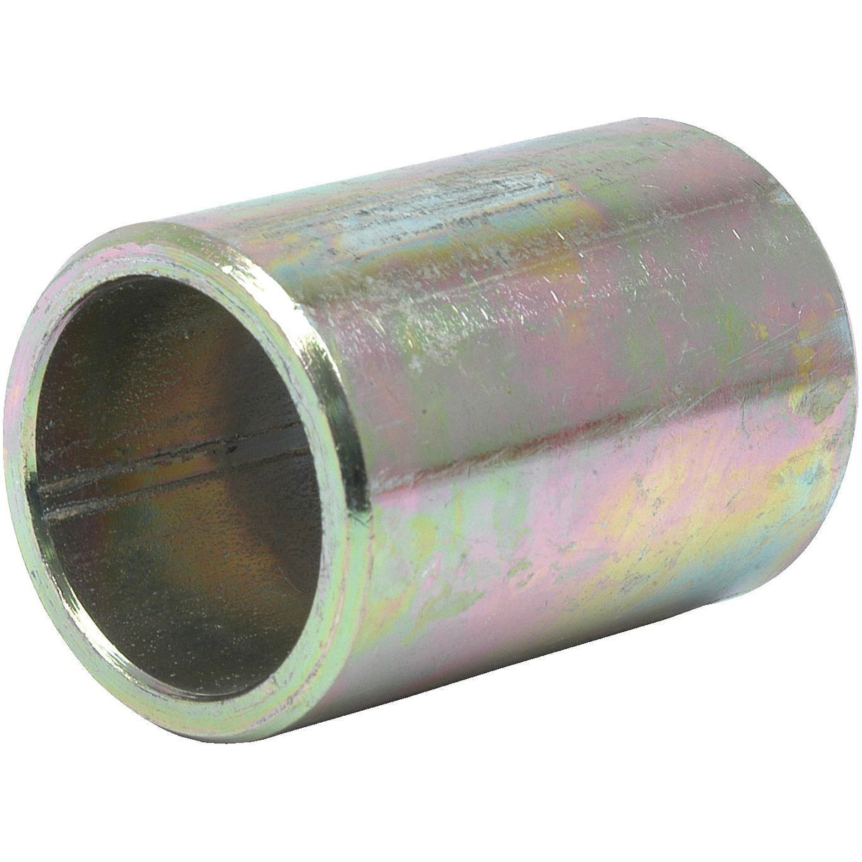 A metallic Lower Link Conversion Bush, Product ID: S.529, with a 28.57mm inner diameter and a hollow center, displays a slightly reflective, iridescent surface. It is positioned at an angle against a white background and branded by Sparex.