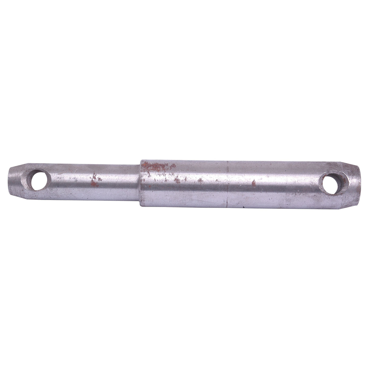 A metal rod known as the Lower Link Weld On Implement Mounting Pin 22 - 28x207mm Cat. 1/2 (Sparex Part No.S.209) from Sparex, featuring an overall length with two holes at each end and a cylindrical section in the middle.