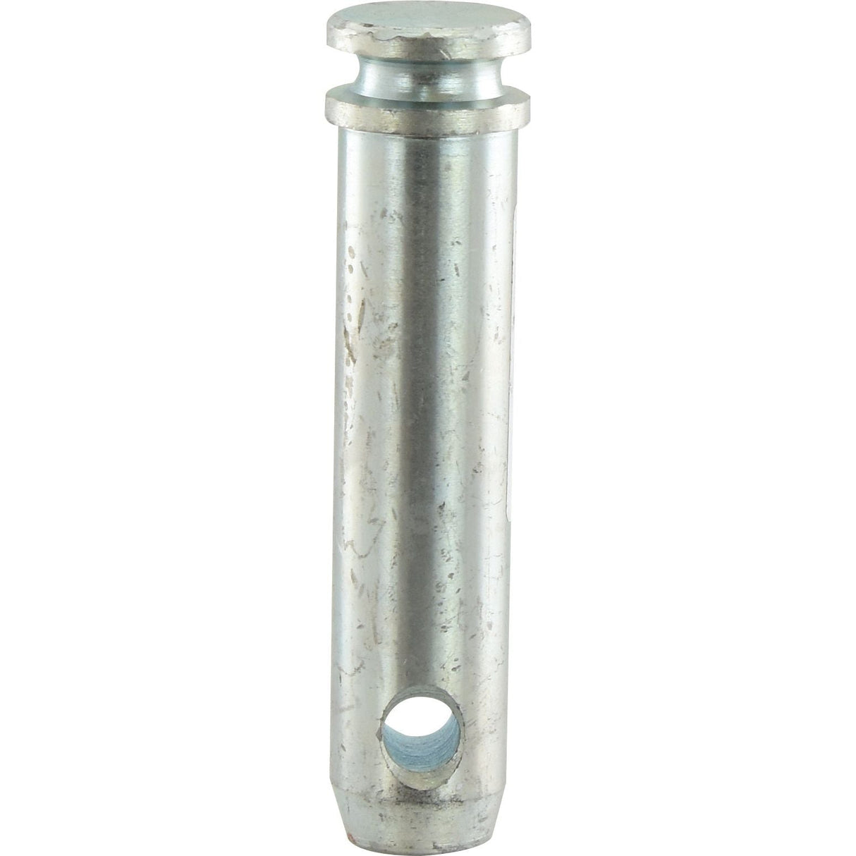 A cylindrical metal dowel pin with a flat head on one end and a hole near the opposite end, categorized under Tariff Code 7319909000, is available as the Lower link pin 28x95mm Cat. 2, Sparex Part No.S.5033 from Sparex.