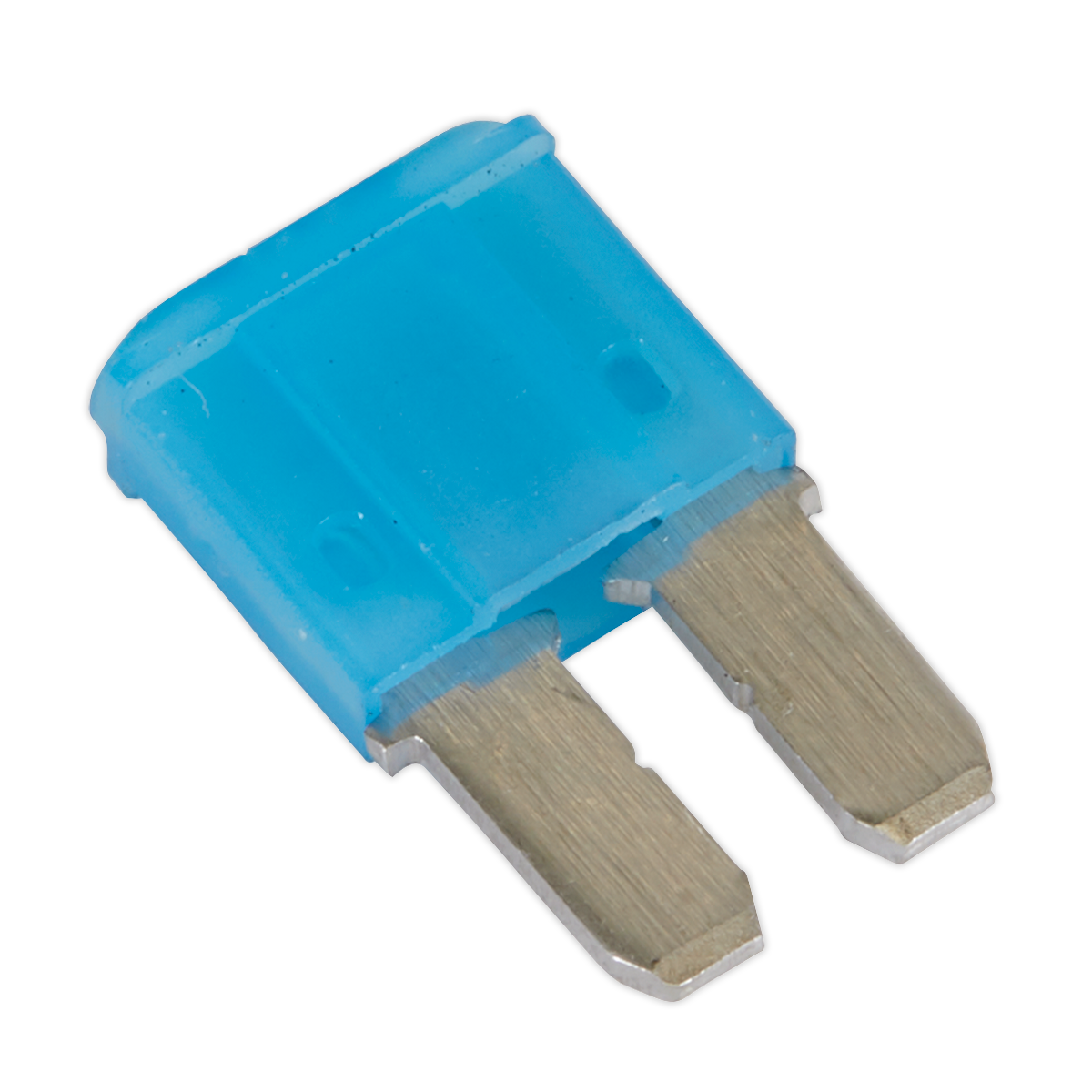 Image of a blue Sealey Automotive MICRO II Blade Fuse 15A (Pack of 50 - M2BF15) with two metal prongs.