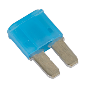 Image of a blue Sealey Automotive MICRO II Blade Fuse 15A (Pack of 50 - M2BF15) with two metal prongs.