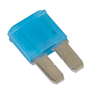 Image of a blue Sealey Automotive MICRO II Blade Fuse 15A (Pack of 50 - M2BF15) with two metal prongs.