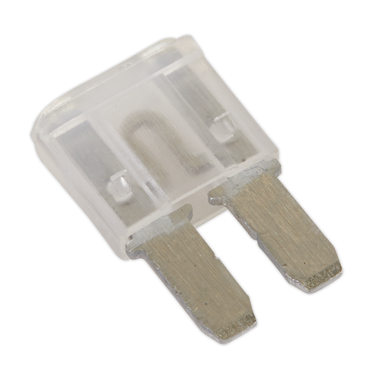 The Sealey Automotive MICRO II Blade Fuse 25A - Pack of 50 (M2BF25) features a clear design and two metal prongs, making it ideal for protecting electrical circuits in vehicles. This automotive fuse ensures reliable performance and safety on the road.