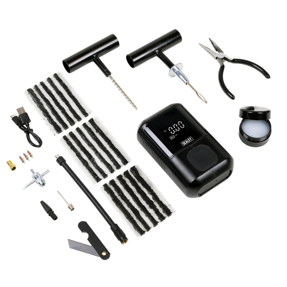 Temporary Puncture Repair Kit & Rechargeable Tyre Inflator - SE-MAC24