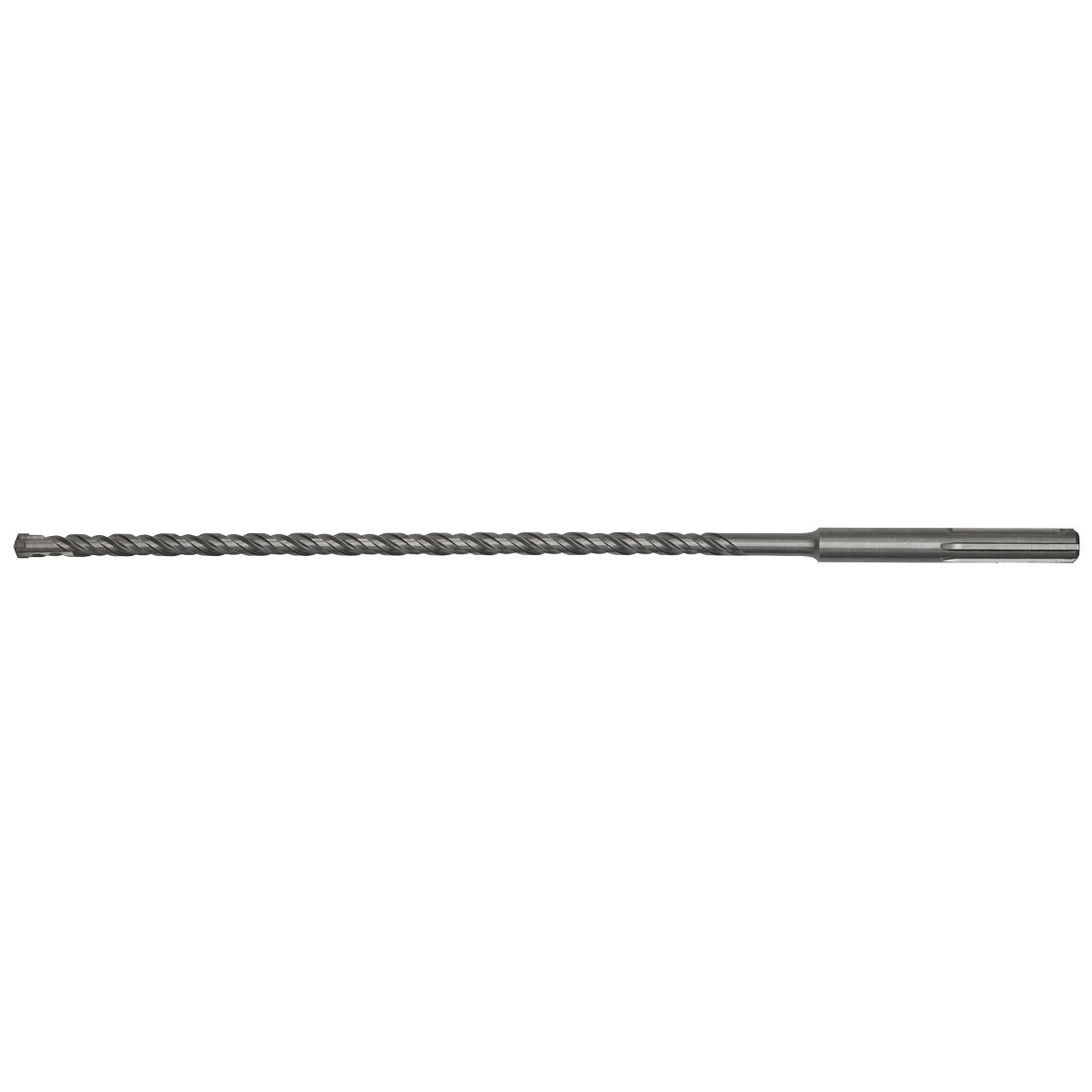 The Sealey SDS MAX Drill Bit Ø13 x 540mm - MAX13X540 is a long, thin drill bit featuring a spiral design and made from superior quality, fully hardened metal, ideal for making holes in hard materials.