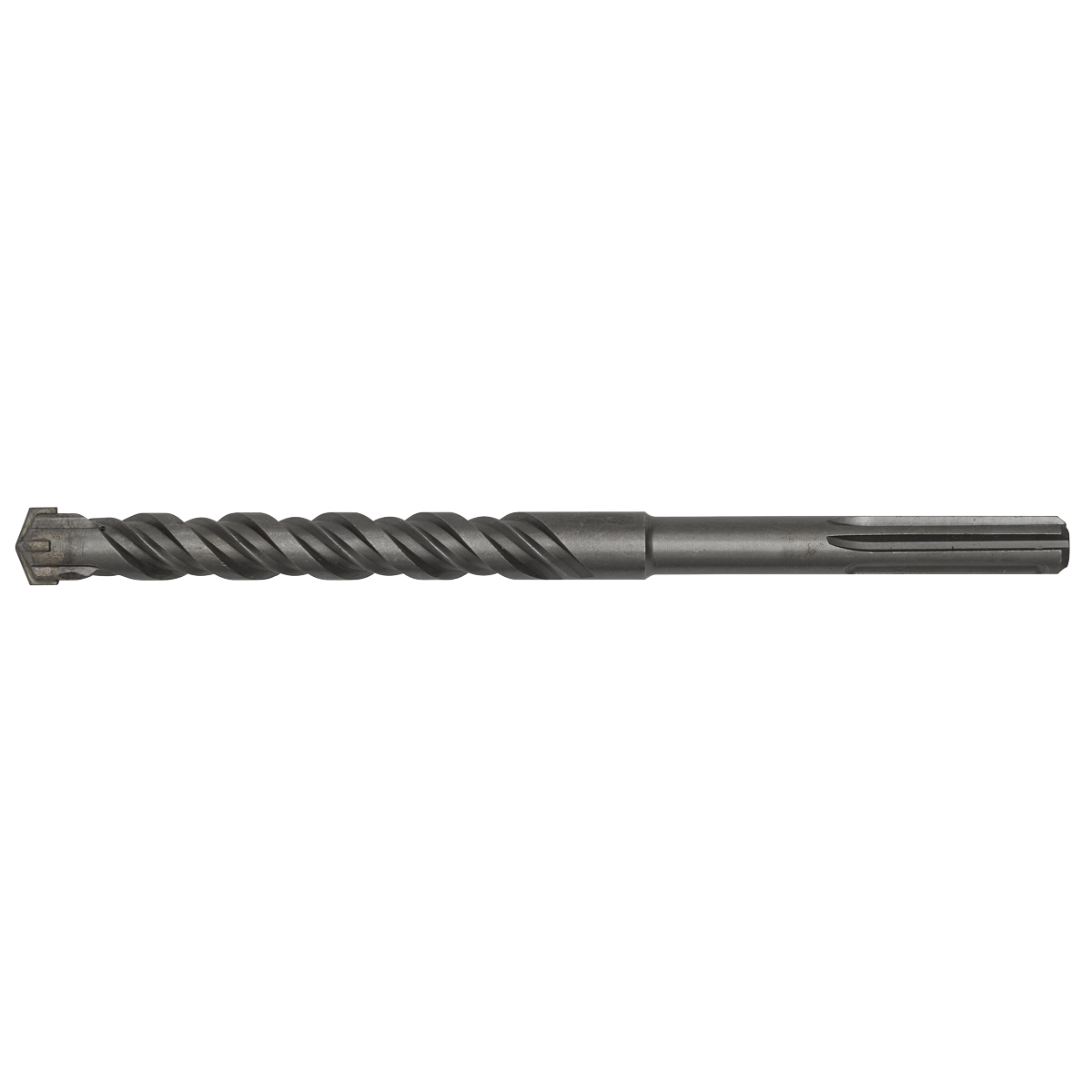 The Sealey SDS MAX Drill Bit Ø20 x 320mm - MAX20X320 is a fully hardened, dark-colored tool with a spiral design and flat end, designed for superior quality drilling into various materials.