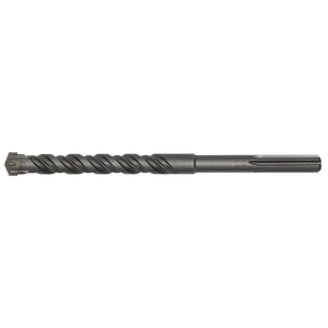 The Sealey SDS MAX Drill Bit Ø20 x 320mm - MAX20X320 is a fully hardened, dark-colored tool with a spiral design and flat end, designed for superior quality drilling into various materials.