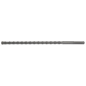 Close-up of the Sealey SDS MAX Drill Bit Ø20 x 520mm (MAX20X520) with a pointed tip and helical flute design, fully hardened for boring holes into tough materials.