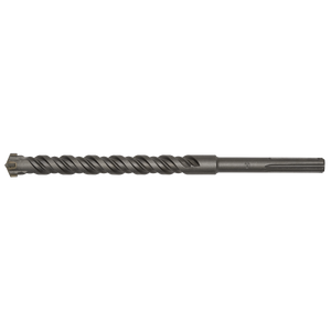 The Sealey SDS MAX Drill Bit Ø28 x 370mm (MAX28X370) is a single, gray drill bit featuring a spiral design and pointed tip, fully hardened to ensure superior quality, making it ideal for drilling into hard materials like concrete or stone.