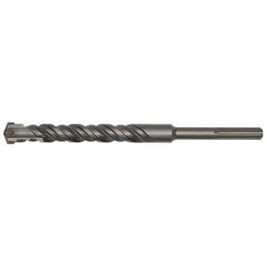 A close-up image of a fully hardened Sealey SDS MAX Drill Bit Ø32 x 370mm - MAX32X370 with a spiral groove and a pointed tip.