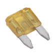 The Sealey Automotive MINI Blade Fuse 20A Pack of 50 - MBF2050 features yellow blade fuses with two metal prongs, ideal for automotive or electronic applications. This convenient 50-pack ensures you have all the fuses you need.