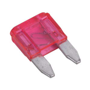 A close-up image of a Sealey Automotive MINI Blade Fuse 4A (Model: MBF450) with two metal prongs, available in a pack of 50.