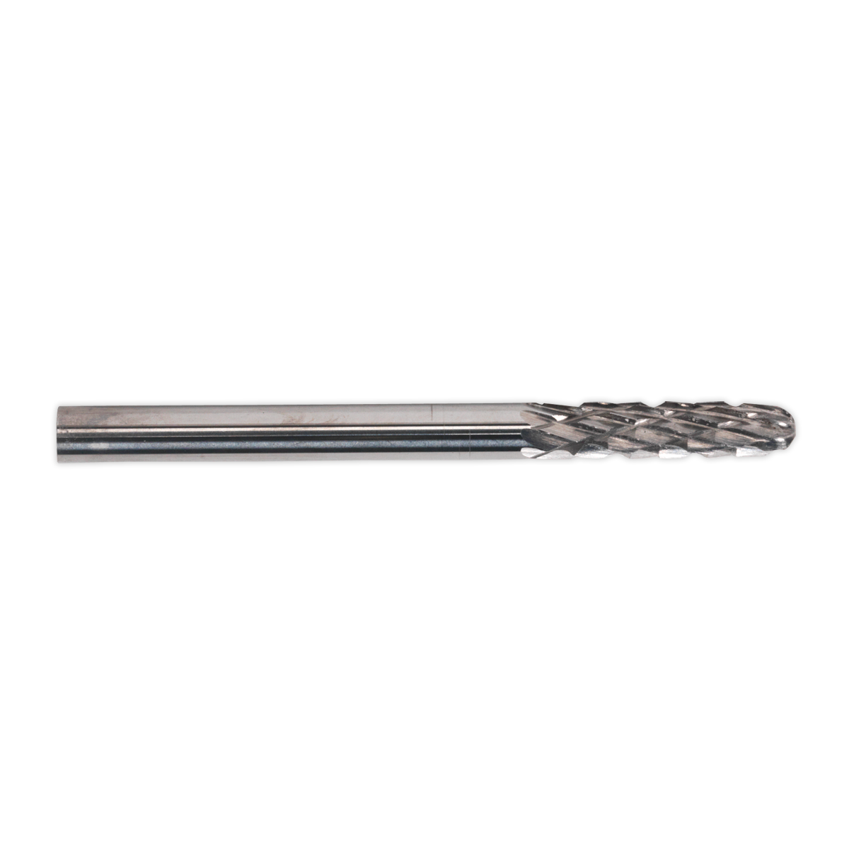 The Sealey Micro Carbide Burr Ball Nose Cylinder 3mm, available in a pack of 3 under model number MCB002, features a cylindrical shank and textured cutting head. It is ideal for material removal and shaping in machining applications, and particularly effective for smoothing welded seams.